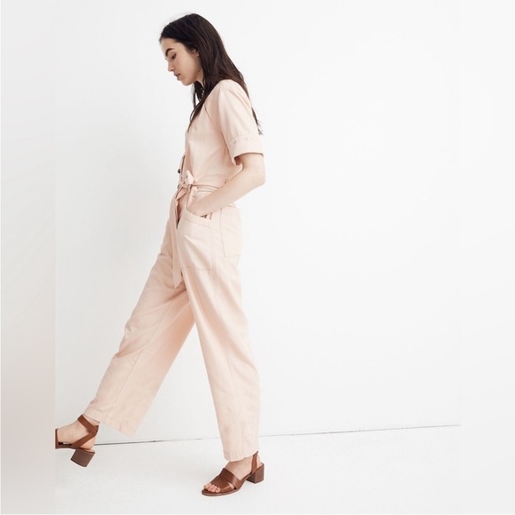 Madewell Top-Stitched Coverall Jumpsuit Bashful Blush Sz 2 - Picture 3 of 16
